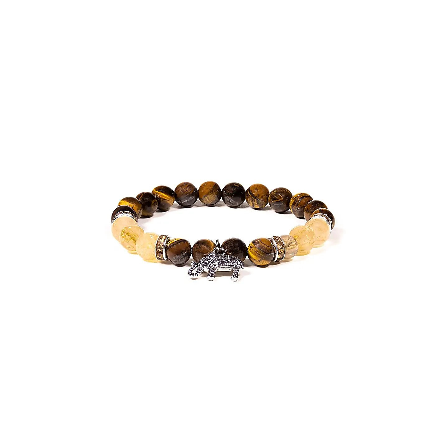 Bracelet Oeil de tigre / Quartz rutile avec éléphant | Pieralune