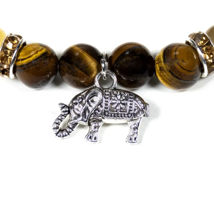 Bracelet Oeil de tigre / Quartz rutile avec éléphant | Pieralune