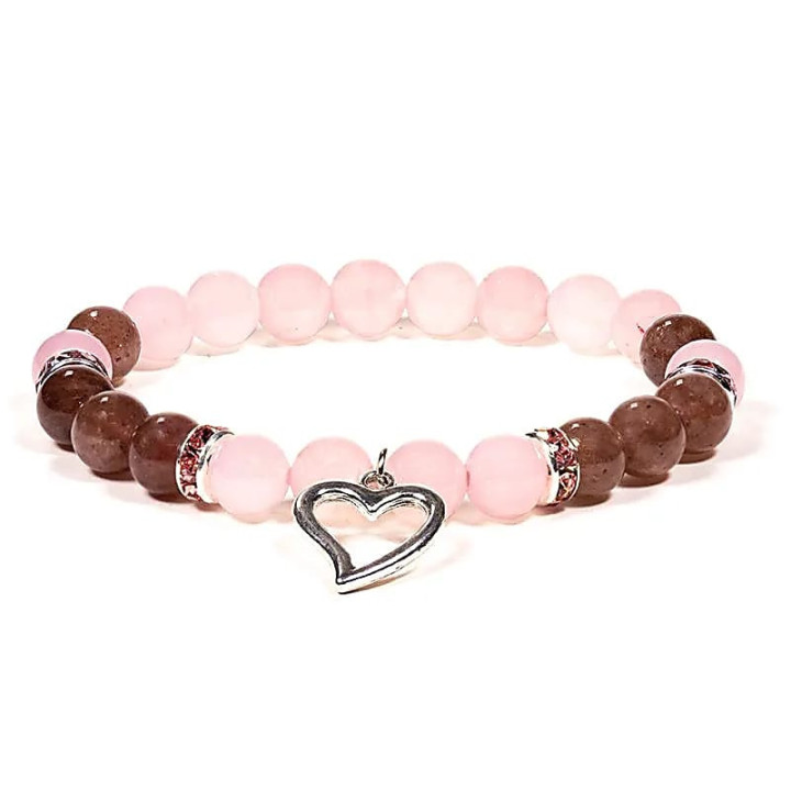 Bracelet Quartz rose / Quartz fraise avec coeur | Pieralune