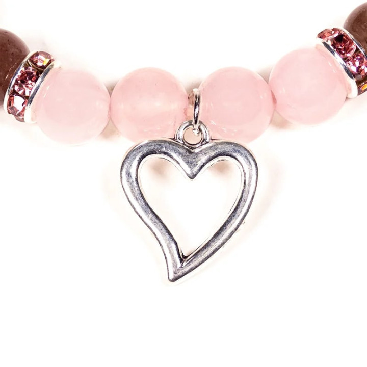 Bracelet Quartz rose / Quartz fraise avec coeur | Pieralune