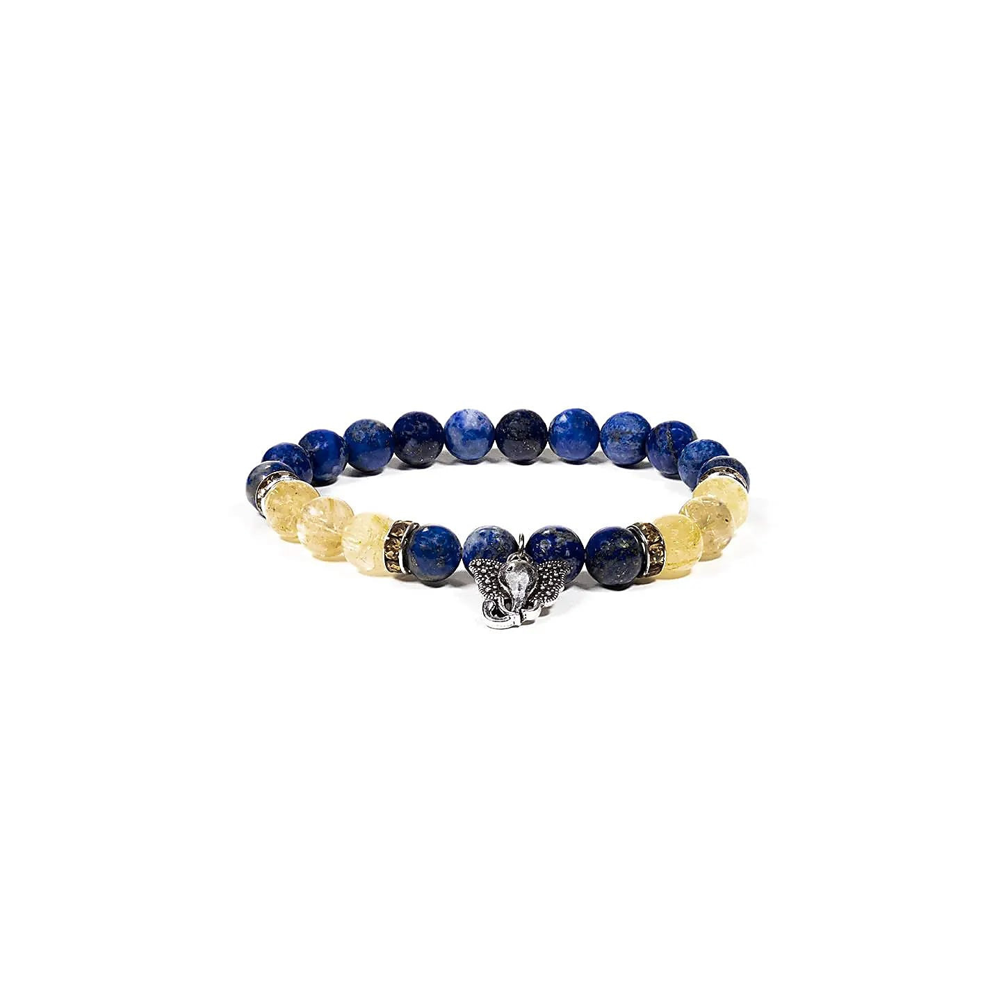 Bracelet Lapis lazuli / Quartz rutile avec Ganesh | Pieralune