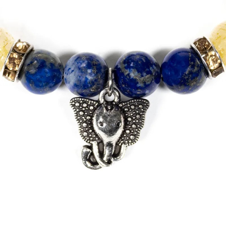 Bracelet Lapis lazuli / Quartz rutile avec Ganesh | Pieralune