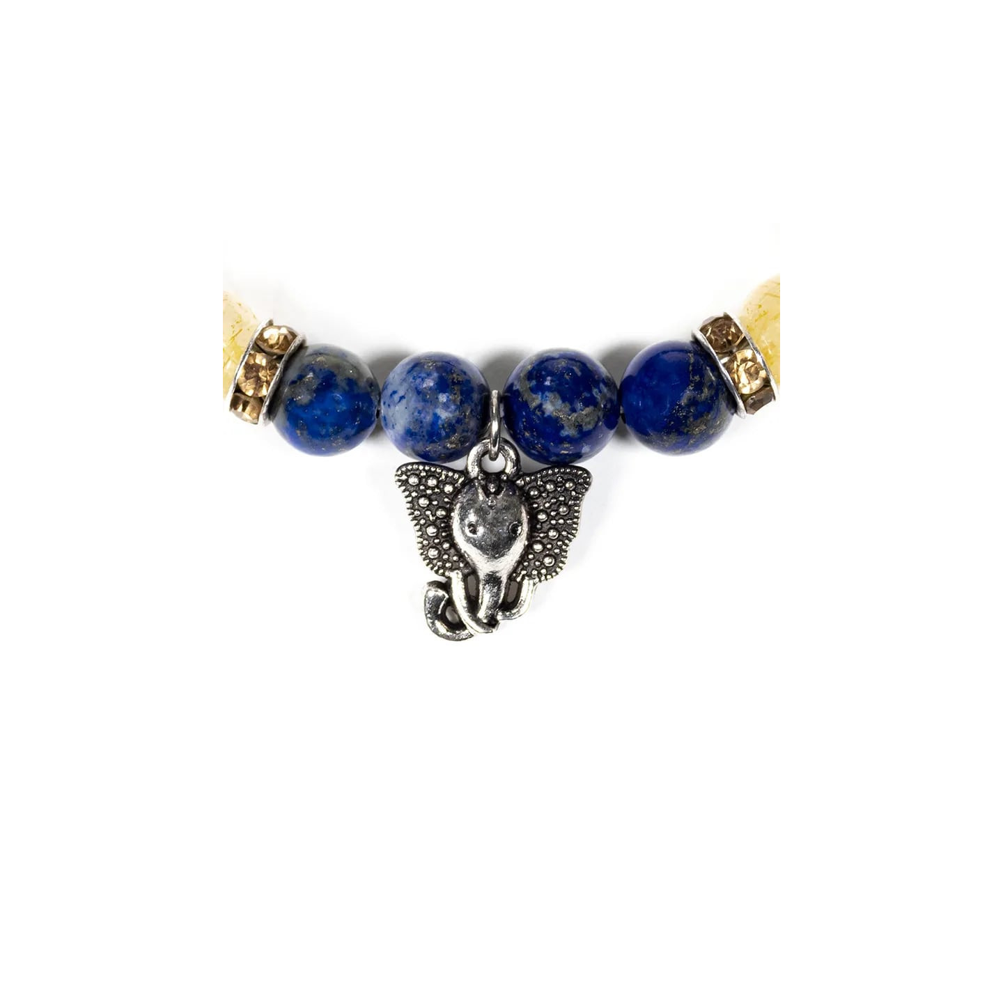 Bracelet Lapis lazuli / Quartz rutile avec Ganesh | Pieralune