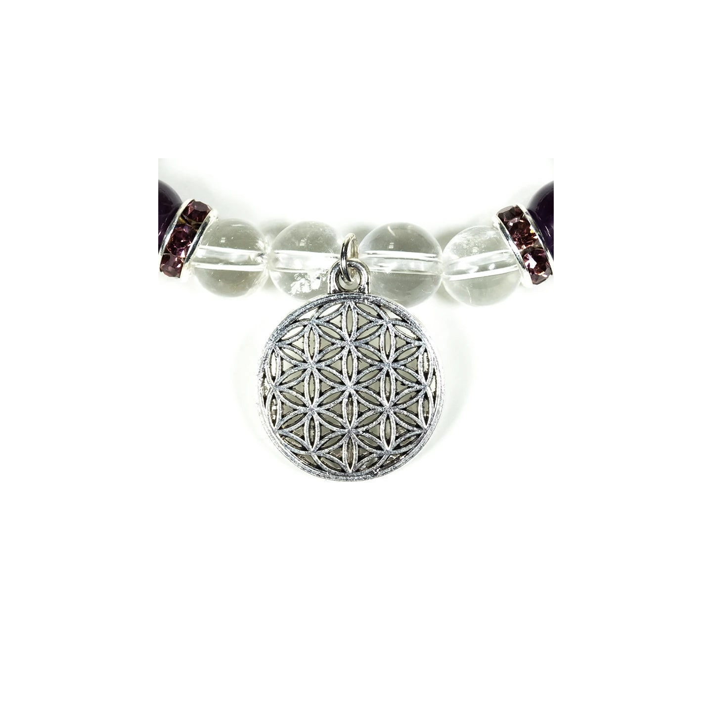 Bracelet Cristal de roche / Améthyste + fleur de vie | Pieralune