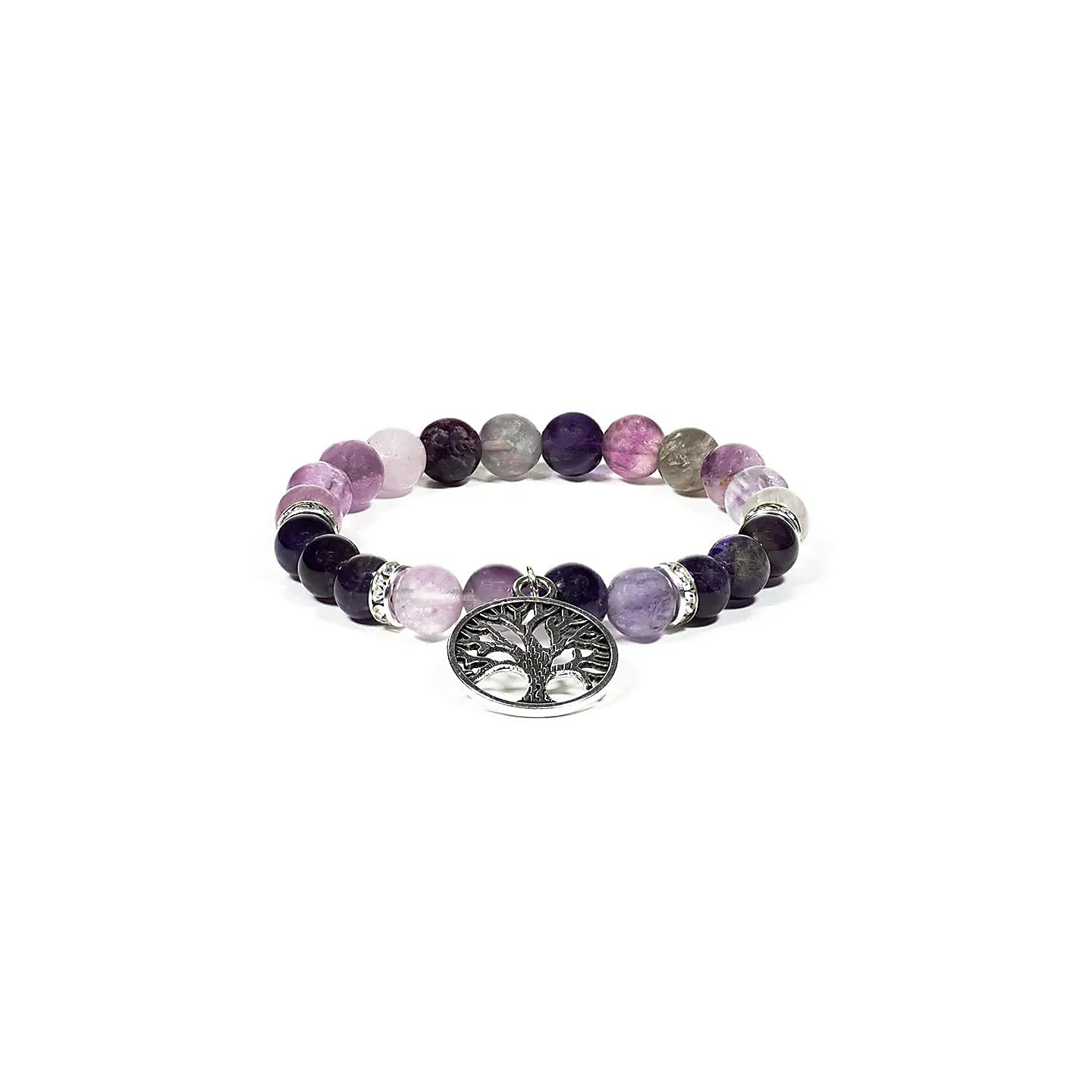 Bracelet Fluorite / Améthyste avec arbre de vie | Pieralune