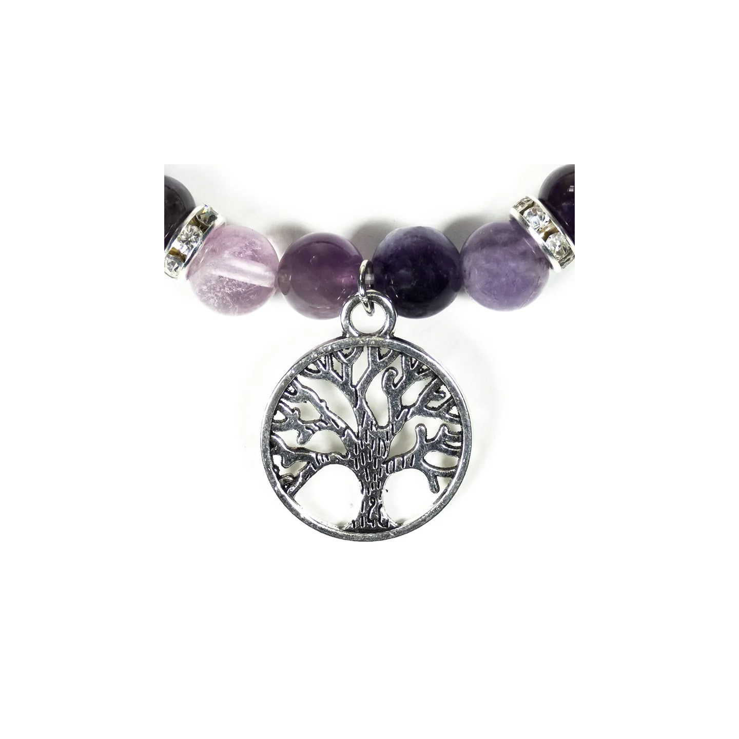 Bracelet Fluorite / Améthyste avec arbre de vie | Pieralune