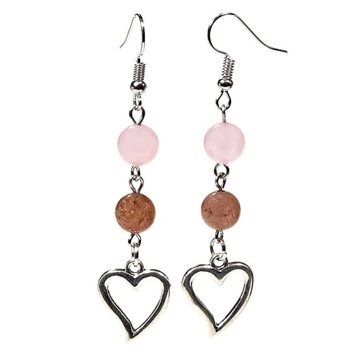 Boucles d'oreilles Quartz rose/Quartz fraise & coeur | Pieralune